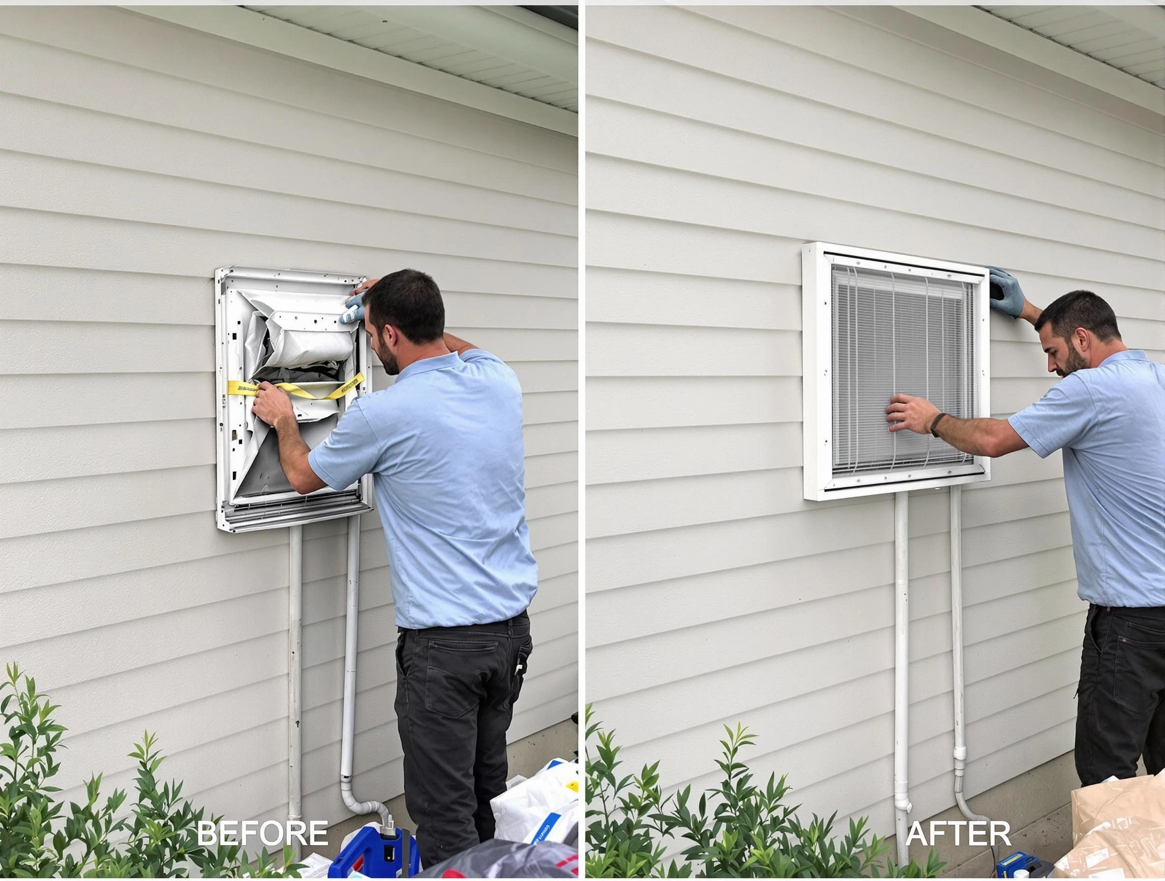 Monessen Dryer Vent Cleaning technician installing high-quality dryer vent cover at a residential property in Monessen